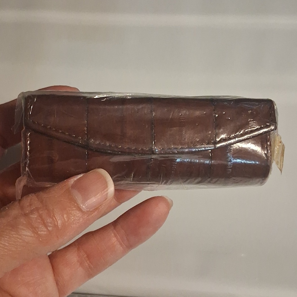 Vintage Eel Skin Lipstick Case Blue With mirror Brown